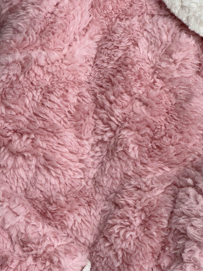 Soft baby pink fabric with fluffy texture, ideal for Quosy Suit. Features warmth retention and breathable comfort.